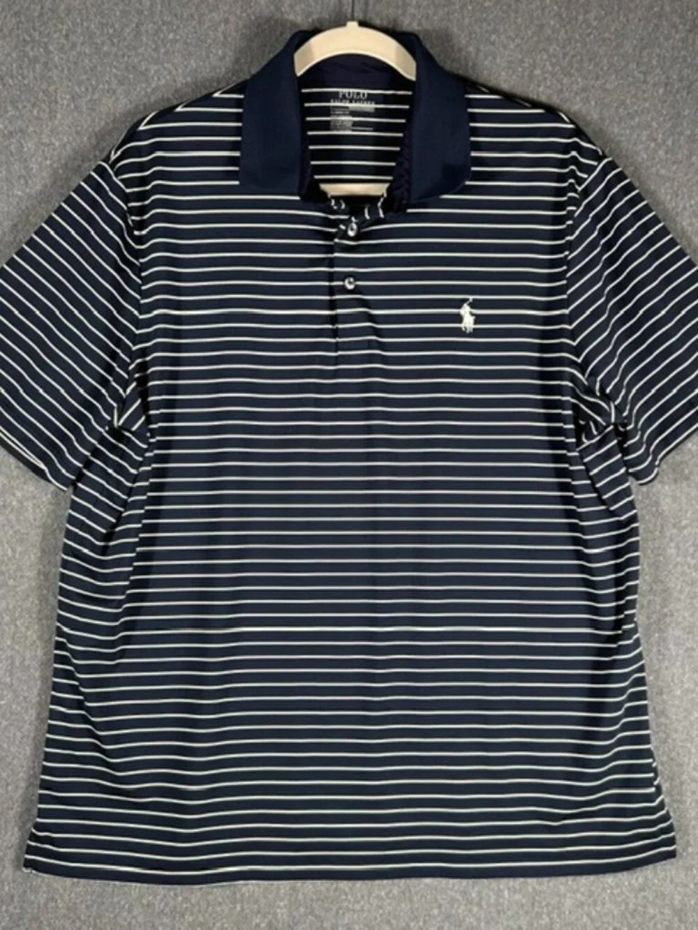 Polo Ralph Lauren Performance Polo Mens Sz Lg Navy White Stripe Classic Fit EUC
